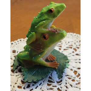 Vintage Red-Eyed Tree Frog Figurine Green Resin Decor Novelty Sculpture Ornament